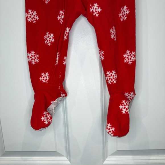Carter's Red Snowflake Reindeer Fleece Footed Pajamas Size 12 Months - Picture 4 of 5